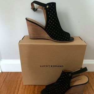Lucky Brand Black Perforated Wedge Sandals